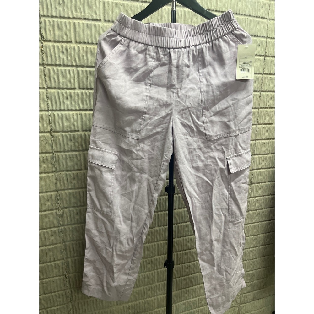 A New Day Womens Lavender Purple‎ Linen Blend High Rise Cargo Pants Small NWT